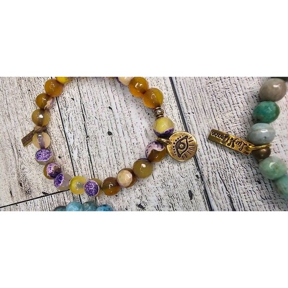 Lot of 4 Liv N Grace Stretch Bracelets Natural Stones Charms Cross Handmade - Picture 5 of 7
